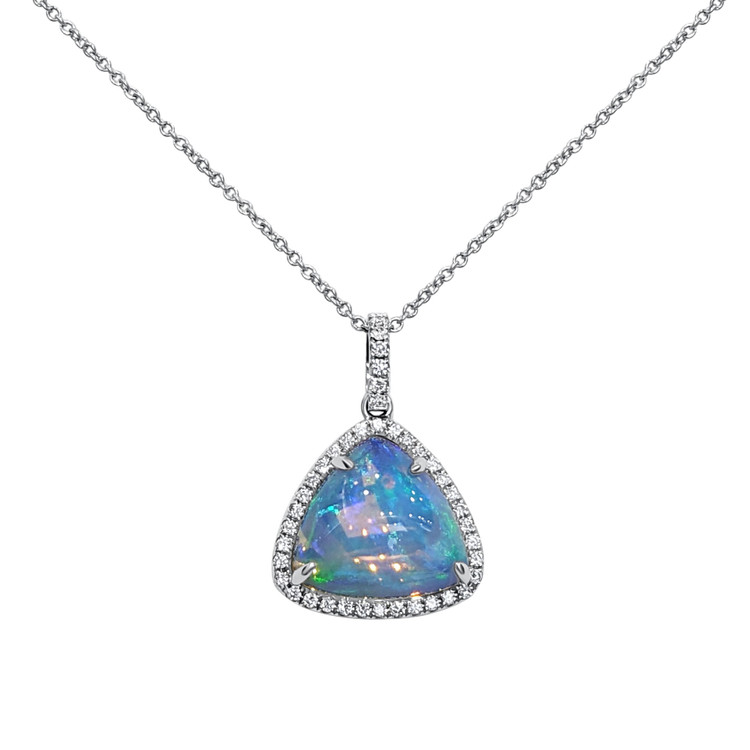 3.94 Ct. Opal Natural Diamond Pave Pendant, 14K White Gold