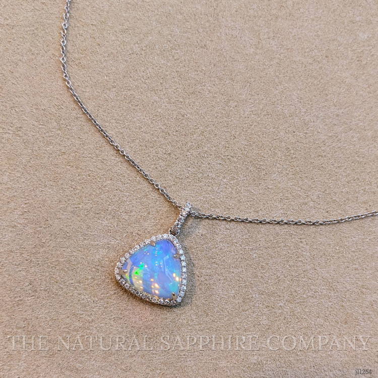 3.94 Ct. Opal Natural Diamond Pave Pendant, 14K White Gold