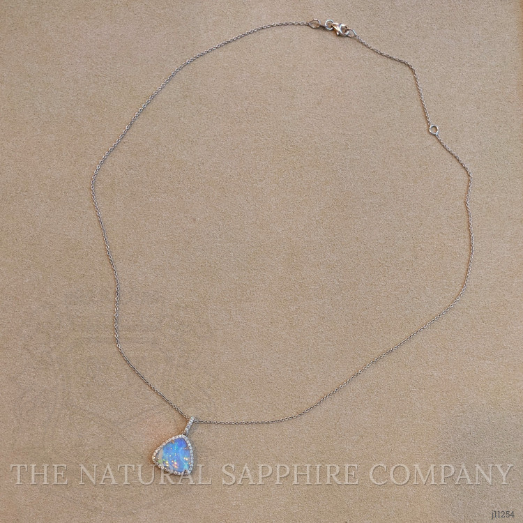 3.94 Ct. Opal Natural Diamond Pave Pendant, 14K White Gold