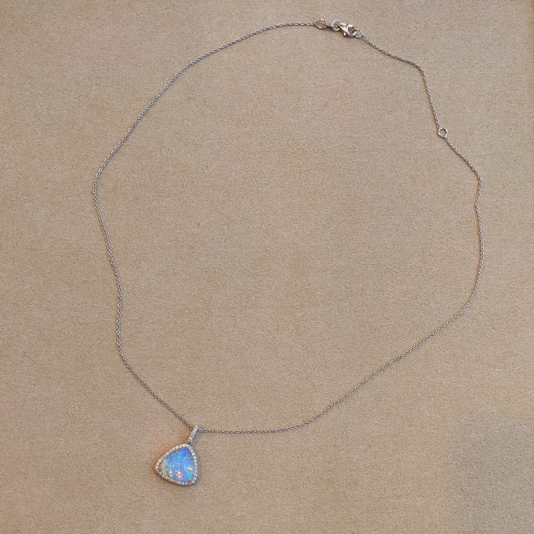 3.94 Ct. Opal Natural Diamond Pave Pendant, 14K White Gold