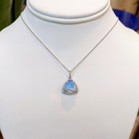 3.94 Ct. Opal Natural Diamond Pave Pendant, 14K White Gold Image