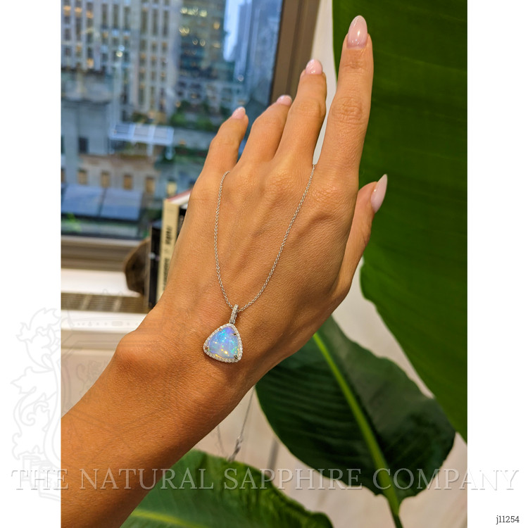 3.94 Ct. Opal Natural Diamond Pave Pendant, 14K White Gold