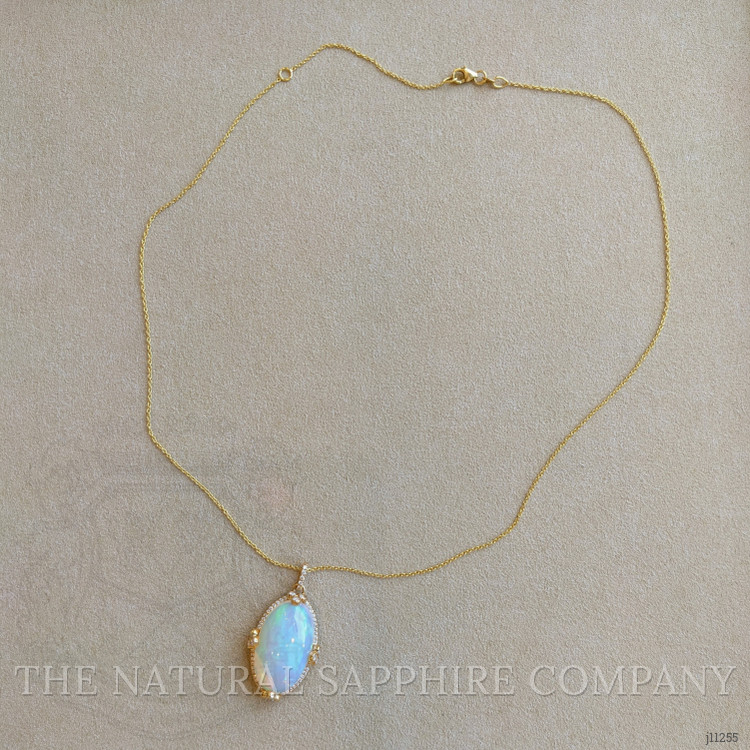 14.65 Ct. Opal Natural Diamond Pave Pendant, 14K Yellow Gold