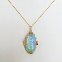 14.65 Ct. Opal Natural Diamond Pave Pendant, 14K Yellow Gold Image