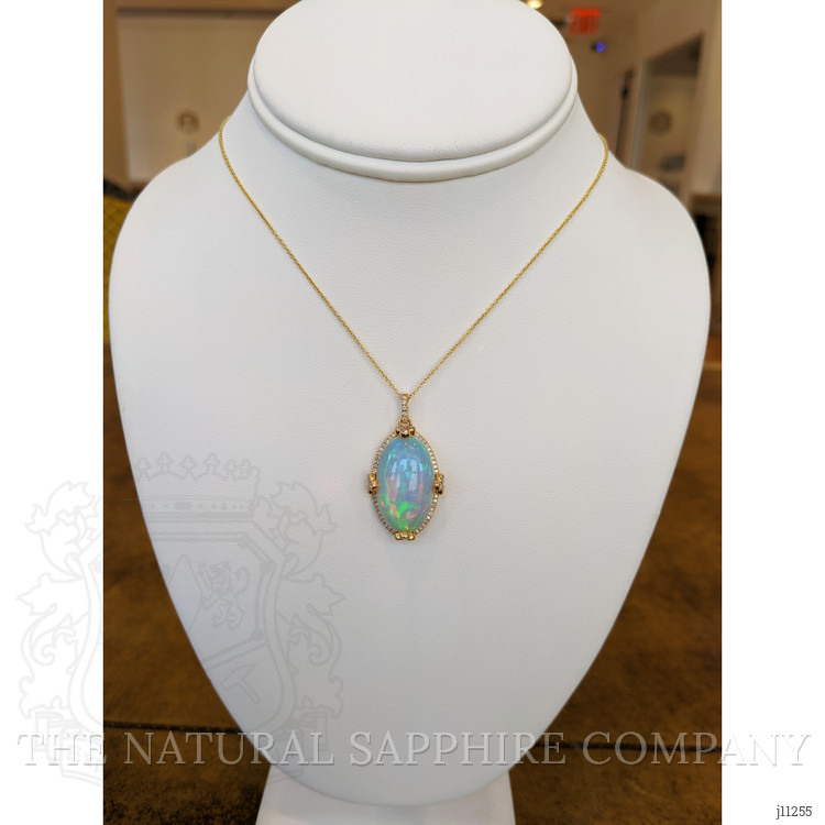 14.65 Ct. Opal Natural Diamond Pave Pendant, 14K Yellow Gold