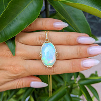 14.65 Ct. Opal Natural Diamond Pave Pendant, 14K Yellow Gold Life Style