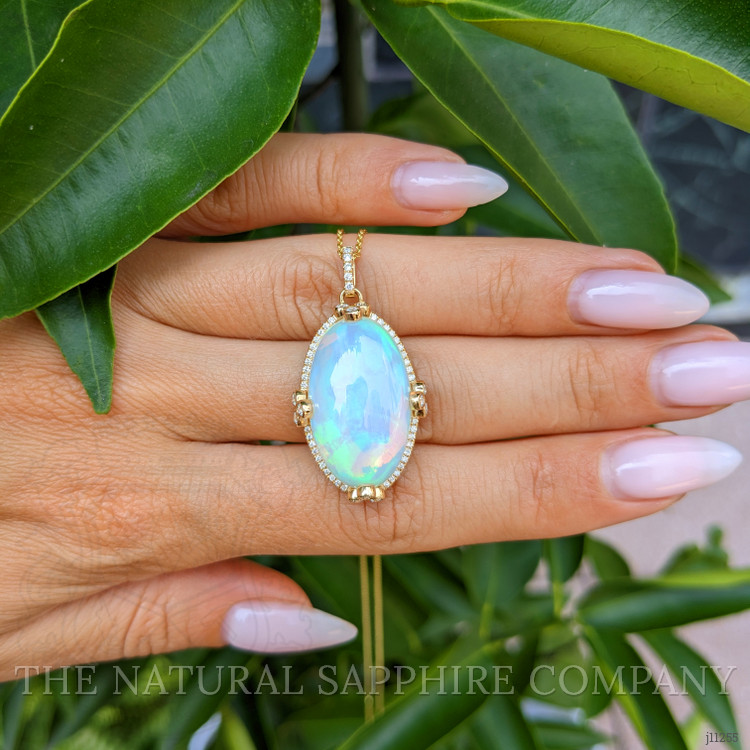 14.65 Ct. Opal Natural Diamond Pave Pendant, 14K Yellow Gold