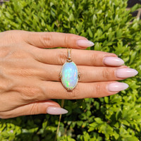 14.65 Ct. Opal Natural Diamond Pave Pendant, 14K Yellow Gold Life Style