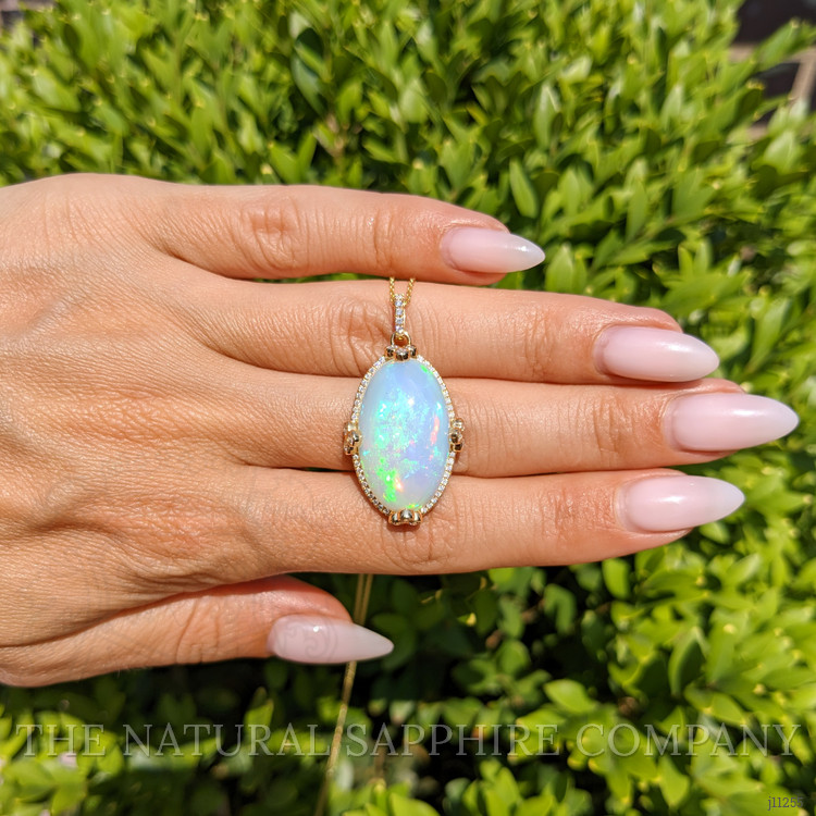 14.65 Ct. Opal Natural Diamond Pave Pendant, 14K Yellow Gold