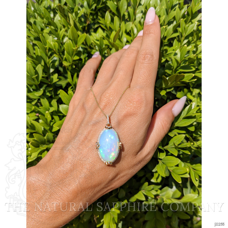 14.65 Ct. Opal Natural Diamond Pave Pendant, 14K Yellow Gold