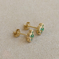 0.35 Ct.Tw. Emerald Studs Earrings, 14K Yellow Gold Image