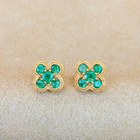 0.35 Ct.Tw. Emerald Studs Earrings, 14K Yellow Gold Image