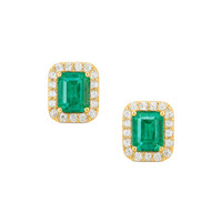 0.35 Ct.Tw. Emerald Natural Diamond Studs Earrings, 14K Yellow Gold Image