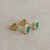 0.35 Ct.Tw. Emerald Natural Diamond Studs Earrings, 14K Yellow Gold Image