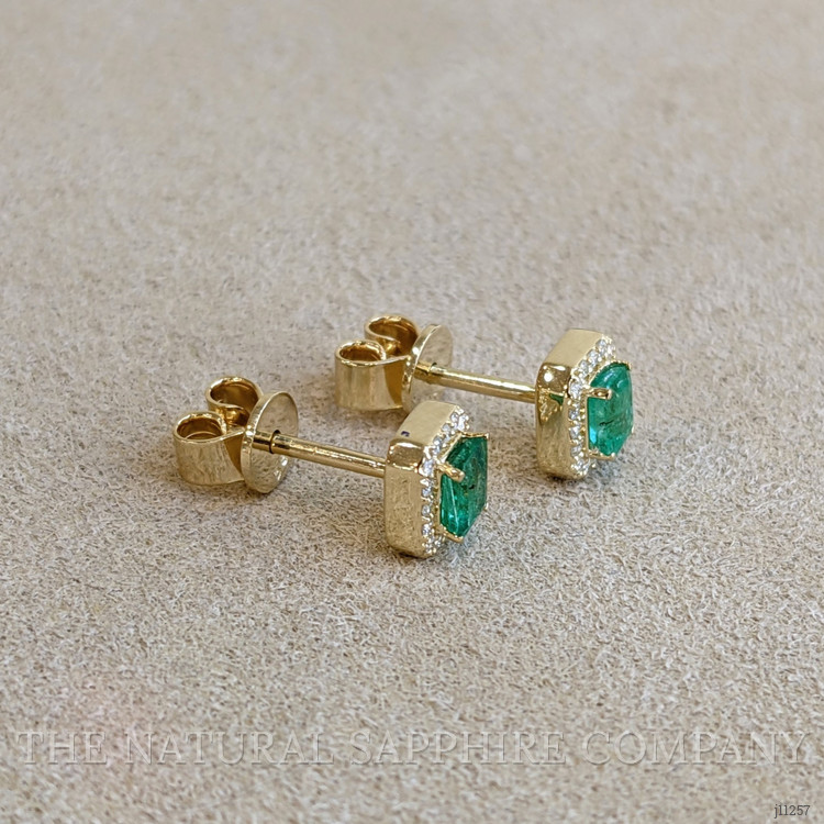 0.35 Ct.Tw. Emerald Natural Diamond Studs Earrings, 14K Yellow Gold