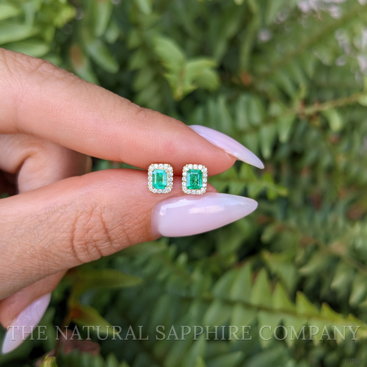 0.35 Ct.Tw. Emerald Natural Diamond Studs Earrings, 14K Yellow Gold