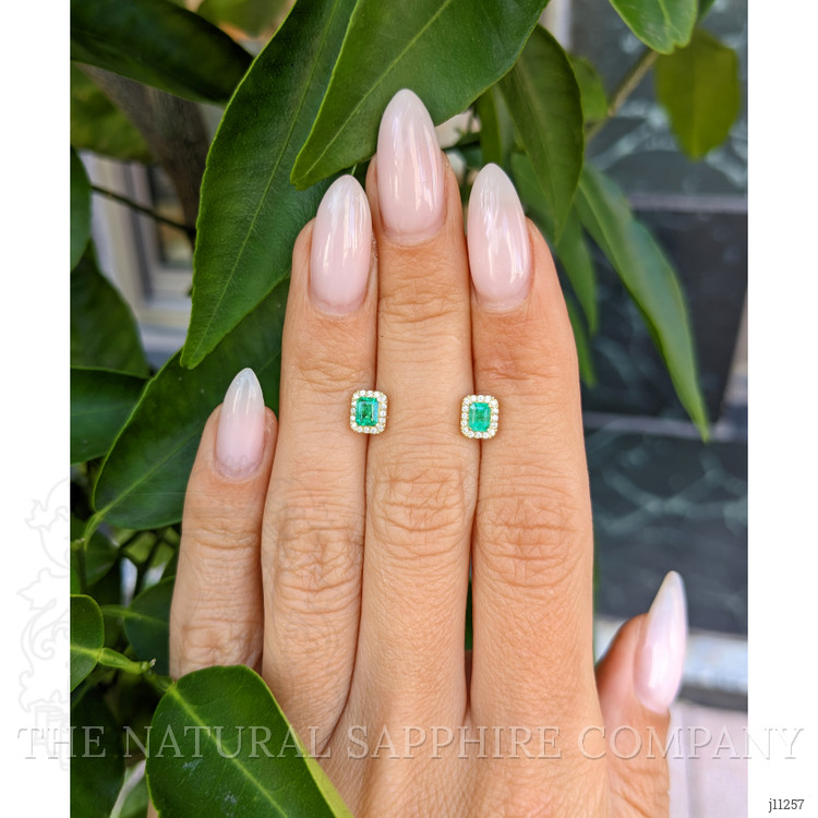 0.35 Ct.Tw. Emerald Natural Diamond Studs Earrings, 14K Yellow Gold