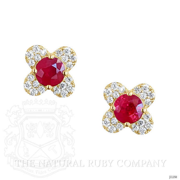 0.59 Ct.Tw. Ruby Natural Diamond Studs Earrings, 14K Yellow Gold
