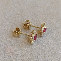 0.59 Ct.Tw. Ruby Natural Diamond Studs Earrings, 14K Yellow Gold Image