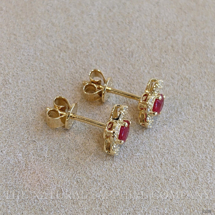 0.59 Ct.Tw. Ruby Natural Diamond Studs Earrings, 14K Yellow Gold