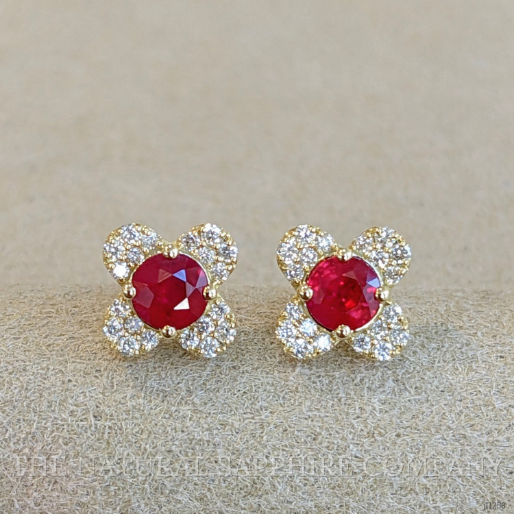 0.59 Ct.Tw. Ruby Natural Diamond Studs Earrings, 14K Yellow Gold