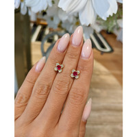 0.59 Ct.Tw. Ruby Natural Diamond Studs Earrings, 14K Yellow Gold Life Style