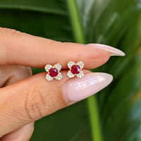 0.59 Ct.Tw. Ruby Natural Diamond Studs Earrings, 14K Yellow Gold Life Style