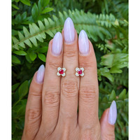 0.59 Ct.Tw. Ruby Natural Diamond Studs Earrings, 14K Yellow Gold Life Style