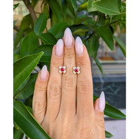 0.59 Ct.Tw. Ruby Natural Diamond Studs Earrings, 14K Yellow Gold Life Style