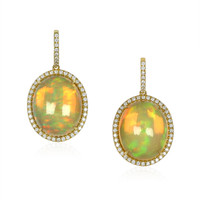 18.56 Ct.Tw. Opal Natural Diamond Pave Earrings, 18K Yellow Gold Video