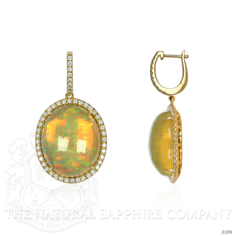18.56 Ct.Tw. Opal Natural Diamond Pave Earrings, 18K Yellow Gold