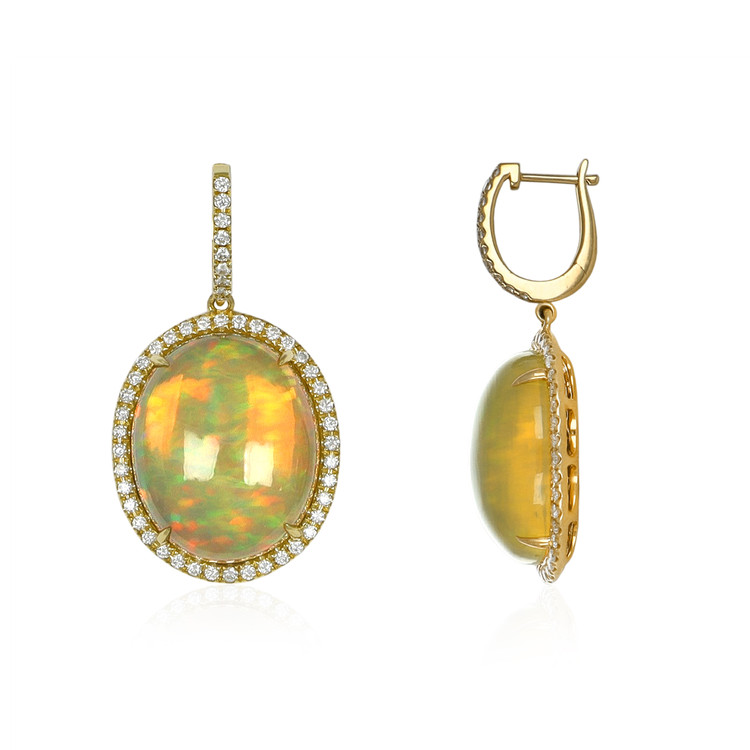 18.56 Ct.Tw. Opal Natural Diamond Pave Earrings, 18K Yellow Gold
