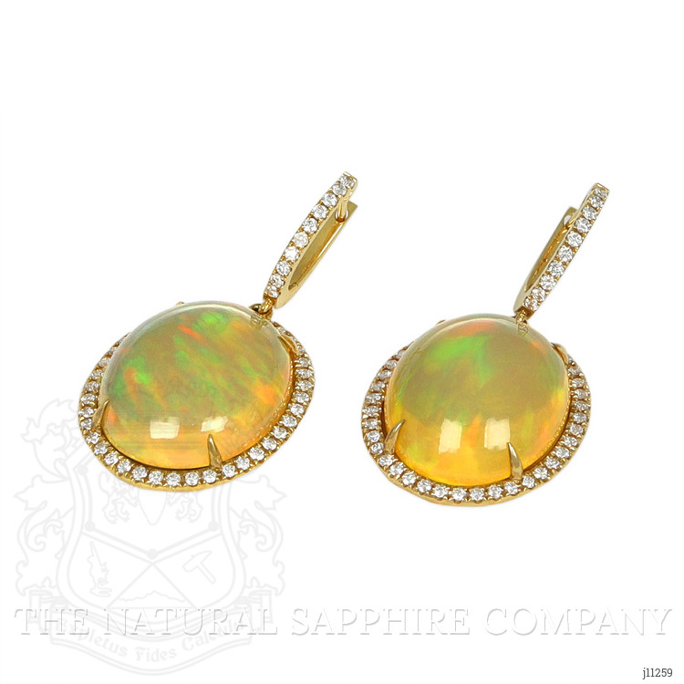 18.56 Ct.Tw. Opal Natural Diamond Pave Earrings, 18K Yellow Gold