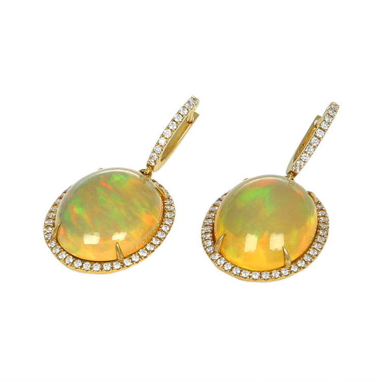 18.56 Ct.Tw. Opal Natural Diamond Pave Earrings, 18K Yellow Gold