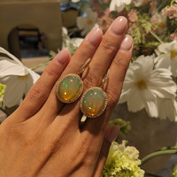 18.56 Ct.Tw. Opal Natural Diamond Pave Earrings, 18K Yellow Gold Life Style