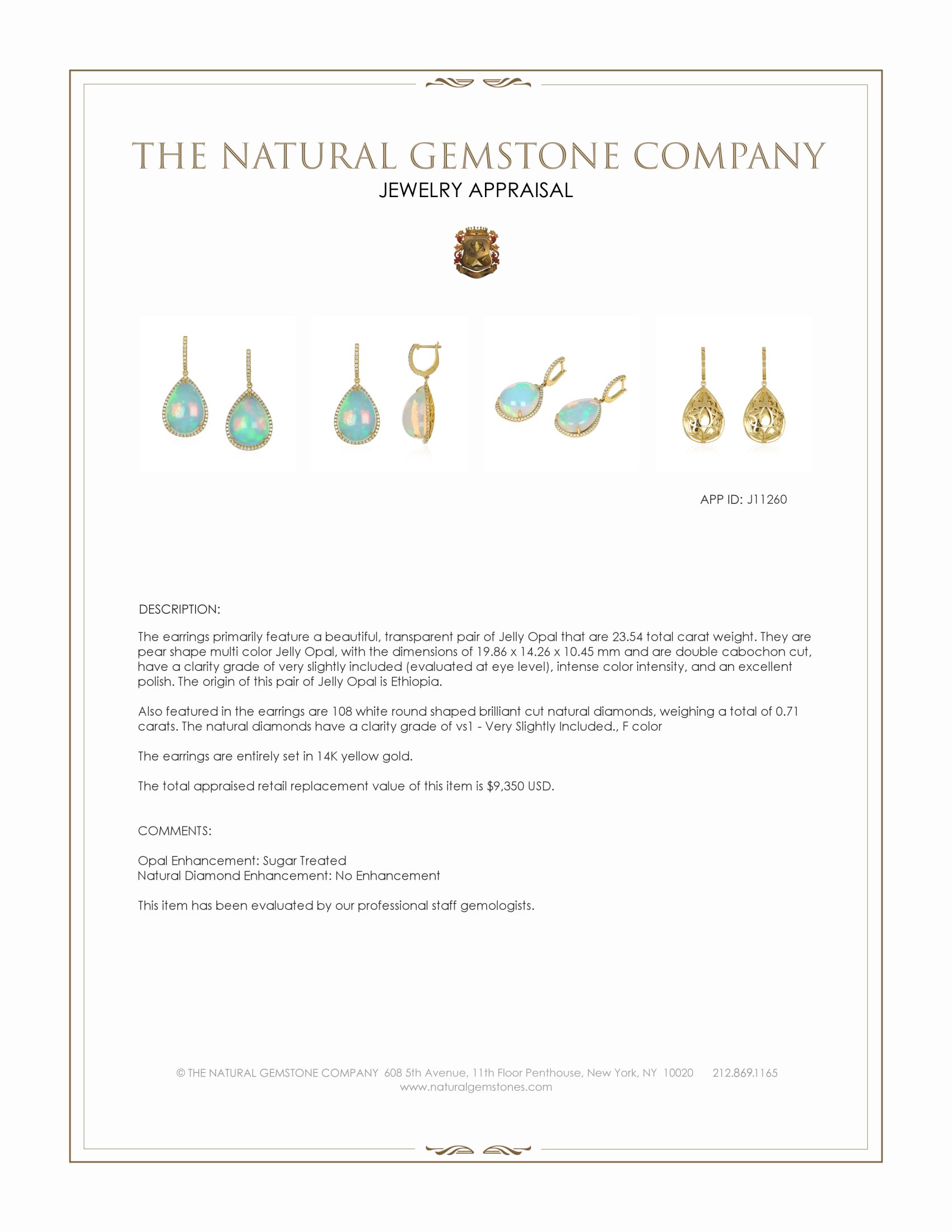 23.54 Ct.Tw. Multi Color Opal and Natural Diamond Pave Earrings, 14K Yellow Gold