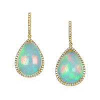 23.54 Ct.Tw. Opal Natural Diamond Pave Earrings, 14K Yellow Gold Video
