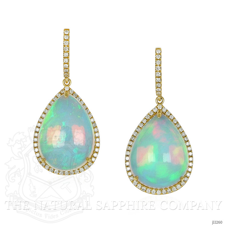 23.54 Ct.Tw. Opal Natural Diamond Pave Earrings, 14K Yellow Gold