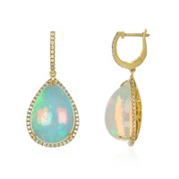 23.54 Ct.Tw. Opal Natural Diamond Pave Earrings, 14K Yellow Gold Image