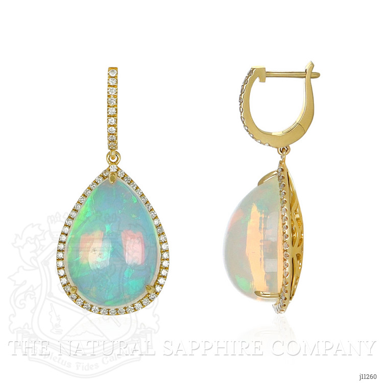 23.54 Ct.Tw. Opal Natural Diamond Pave Earrings, 14K Yellow Gold