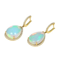 23.54 Ct.Tw. Opal Natural Diamond Pave Earrings, 14K Yellow Gold Image
