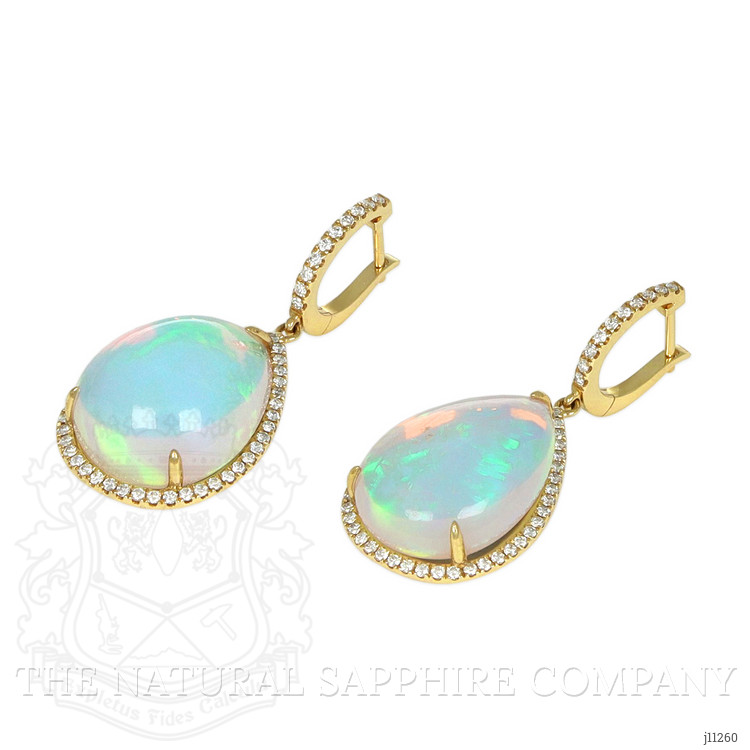 23.54 Ct.Tw. Opal Natural Diamond Pave Earrings, 14K Yellow Gold