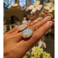 23.54 Ct.Tw. Opal Natural Diamond Pave Earrings, 14K Yellow Gold Life Style