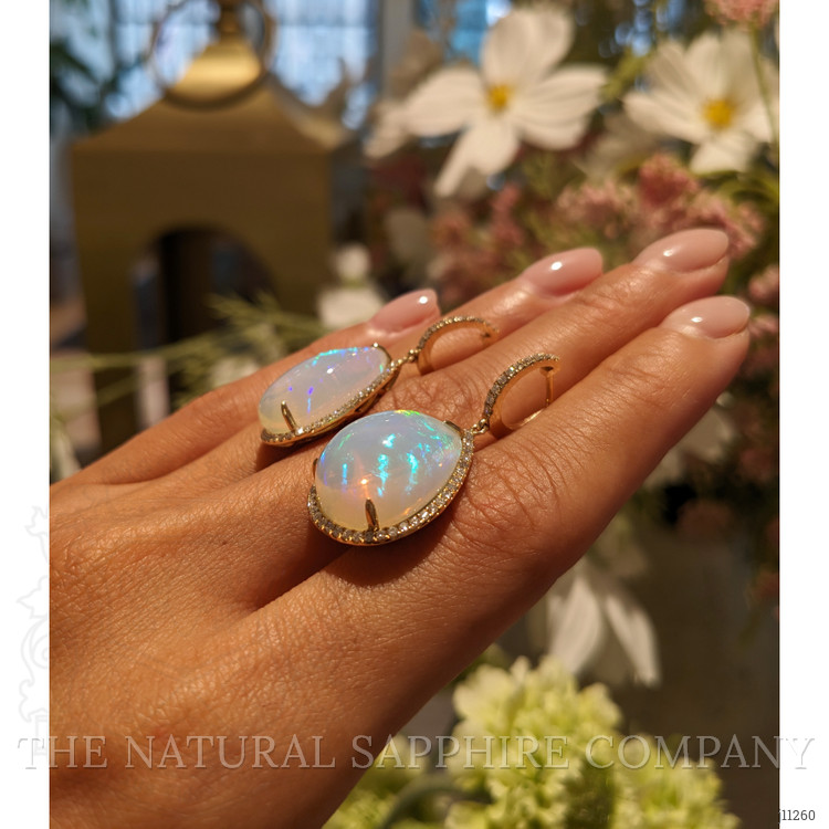 23.54 Ct.Tw. Opal Natural Diamond Pave Earrings, 14K Yellow Gold