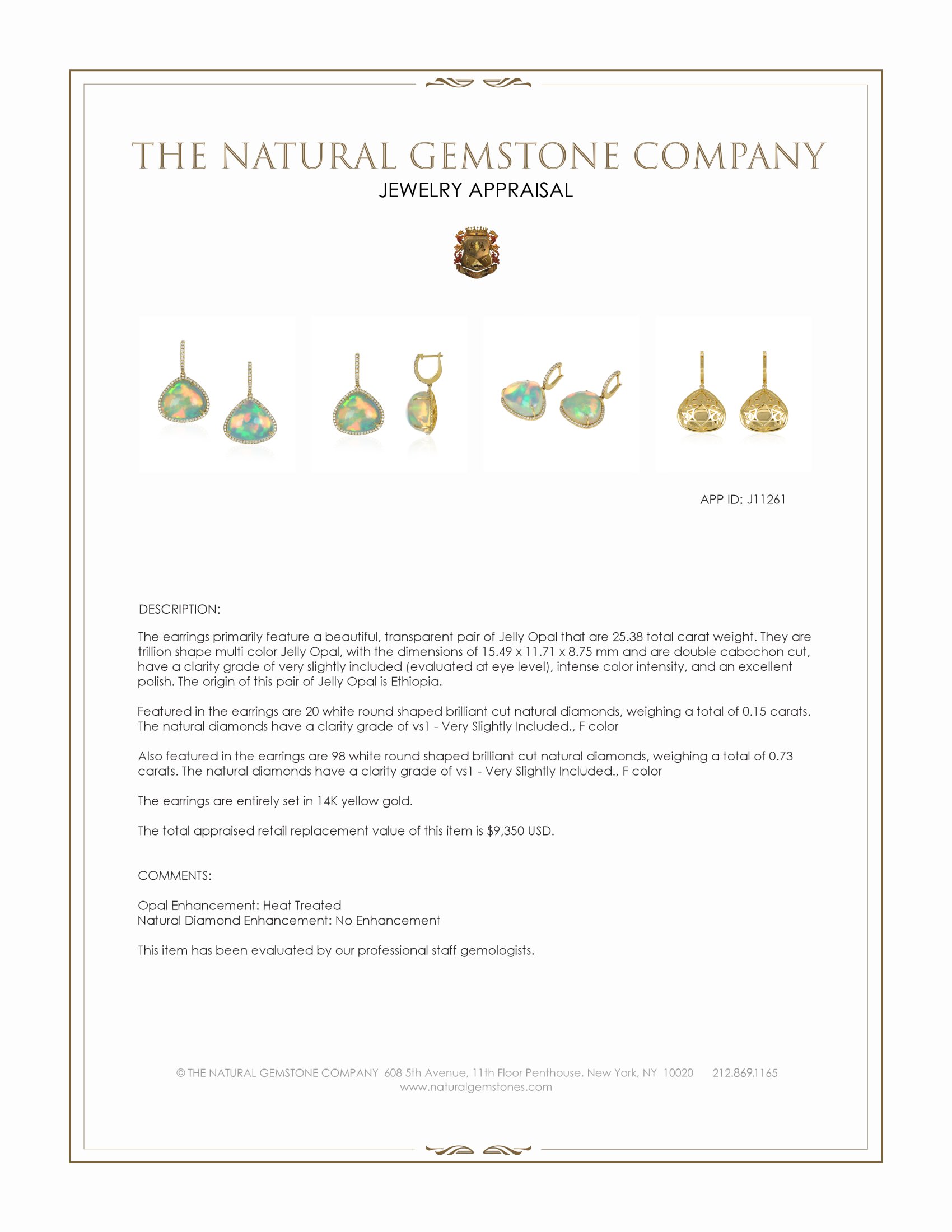 25.38 Ct.Tw. Multi Color Opal and Natural Diamond Pave Earrings, 14K Yellow Gold