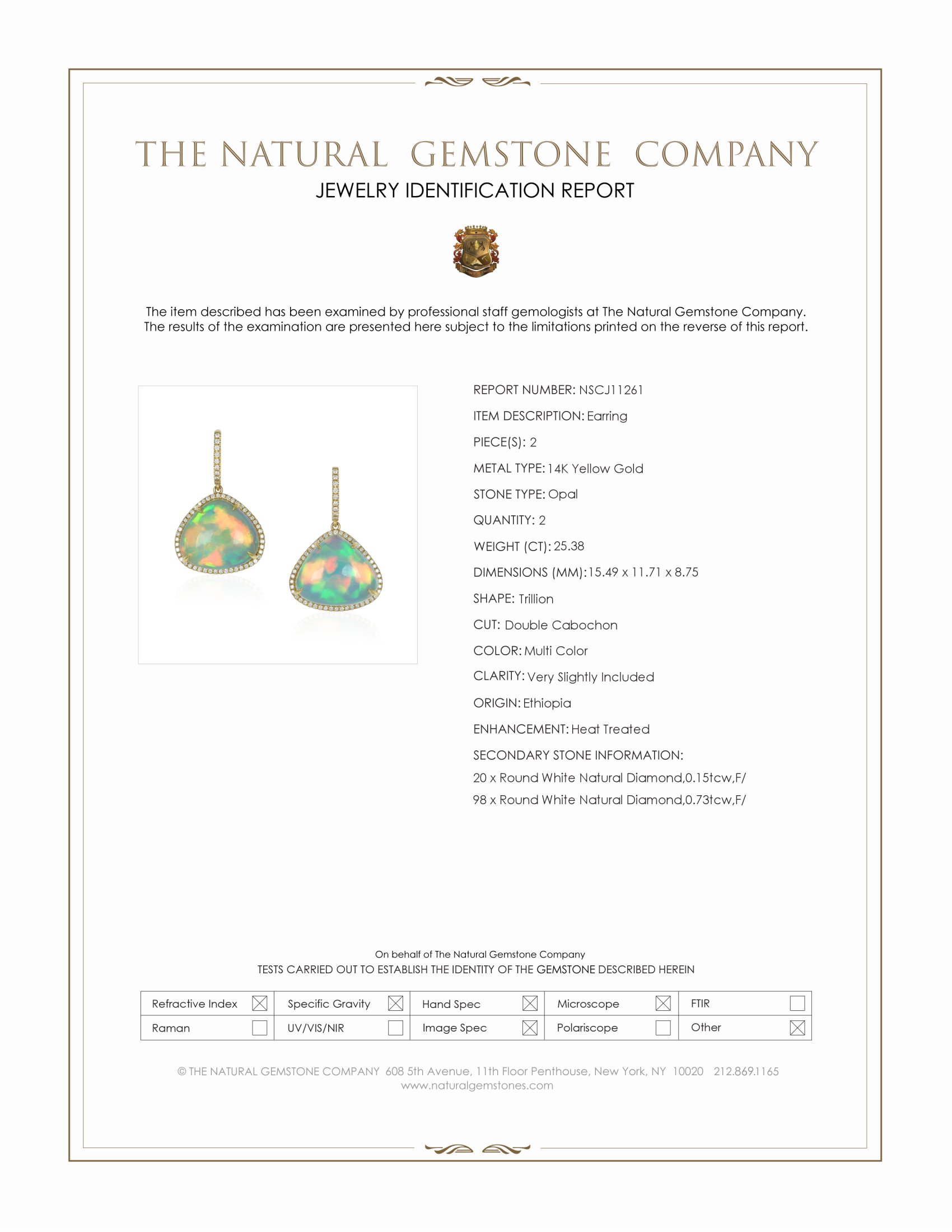 25.38 Ct.Tw. Multi Color Opal and Natural Diamond Pave Earrings, 14K Yellow Gold