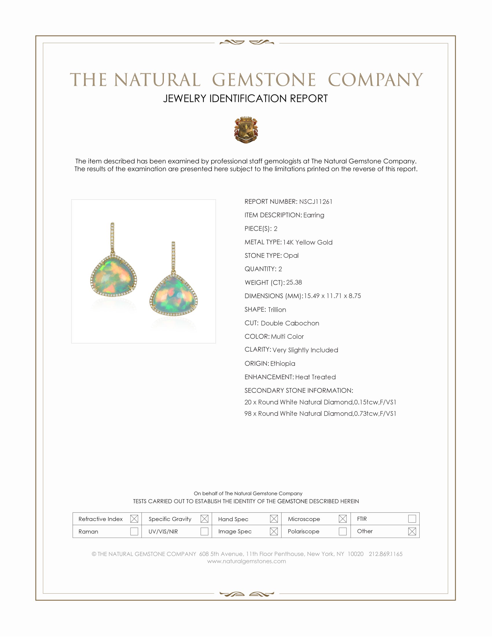 25.38 Ct.Tw. Multi Color Opal and Natural Diamond Pave Earrings, 14K Yellow Gold