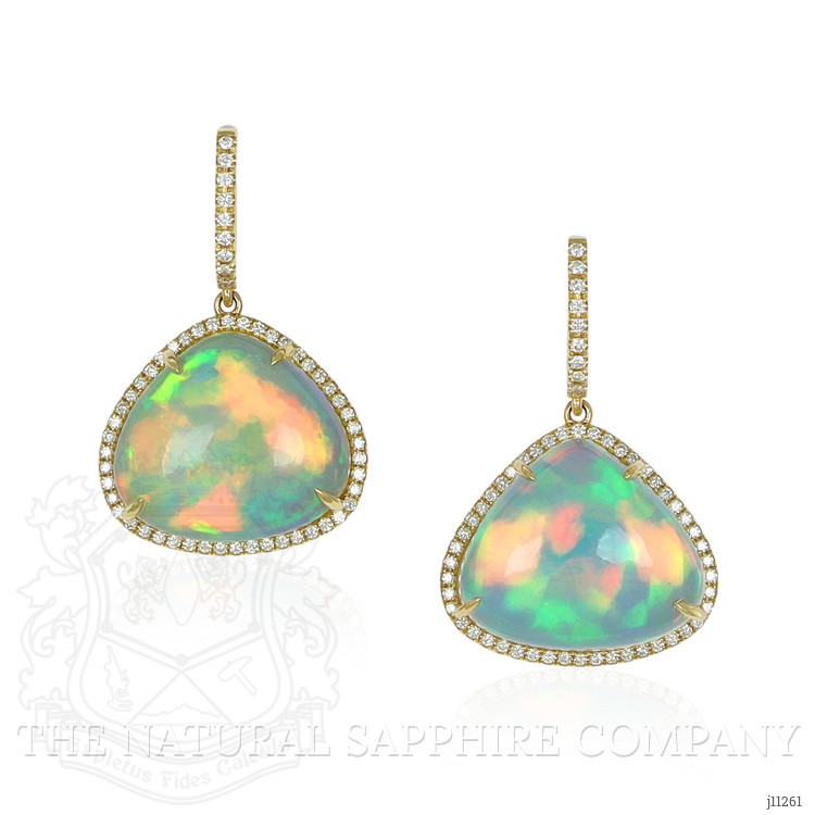 25.38 Ct.Tw. Opal Natural Diamond Pave Earrings, 14K Yellow Gold