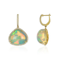 25.38 Ct.Tw. Opal Natural Diamond Pave Earrings, 14K Yellow Gold Image