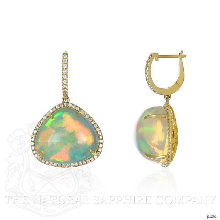 25.38 Ct.Tw. Opal Natural Diamond Pave Earrings, 14K Yellow Gold